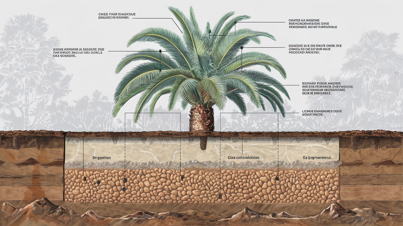 Trou plantation palmier coupe schéma drainage graviers billes argile collet émergé
