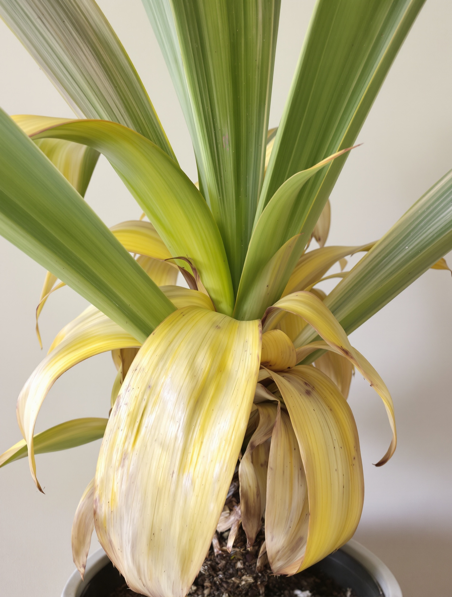 Yucca intérieur feuilles jaunes excès d'eau sol humide